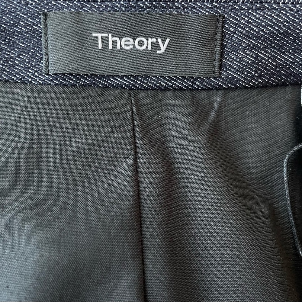 Theory Double Breasted Stretch Denim Navy Blazer NWT - Picture 14 of 16